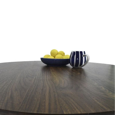 Harold+Bingo Modern 5 Piece Black Round Dining Table Set With Black Faux Leather Dining Chairs Set Of 4 With Walnut Finish Legs-Maison Boucle 4 Harold+Bingo Modern 5 Piece Black Round Dining Table Set With Black Faux Leather Dining Chairs Set Of 4 With Walnut Finish Legs-Maison Boucle - Image 4