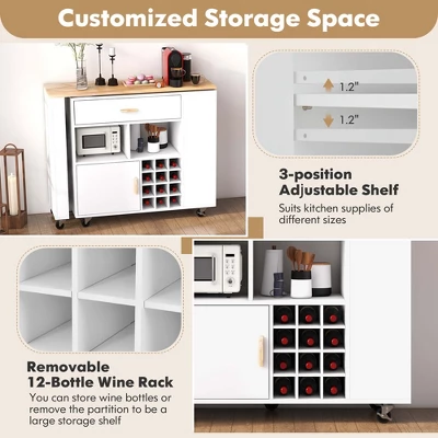 Costway Reversible Folding Kitchen Island Cart Utility Storage Trolley Wine Rack Shelves 6 Costway Reversible Folding Kitchen Island Cart Utility Storage Trolley Wine Rack Shelves - Image 6