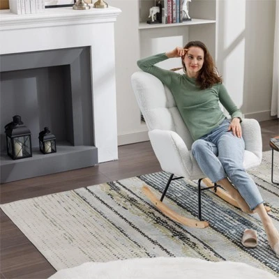 Epping Accent Modern Armchair Faux Shearling Fabric Nursery Glider Rocker, Wingback Chair Rocking Chairs-Maison Boucle 3 Epping Accent Modern Armchair Faux Shearling Fabric Nursery Glider Rocker, Wingback Chair Rocking Chairs-Maison Boucle - Image 3