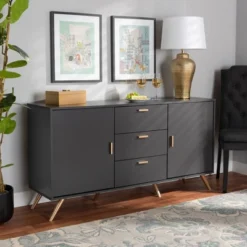 Kelson Wood 2 Door Sideboard Buffet Dark Gray/Gold - Baxton Studio -Furniture Sale Store GUEST f294ce89 b53b 40b2 938c 2cc6a8bc7578