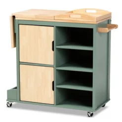 Dorthy Two-Tone Wood Kitchen Cart Green/Natural - Baxton Studio -Furniture Sale Store GUEST f2bbefdd 0bbf 4a5f a4f3 bcd193a8a0c1