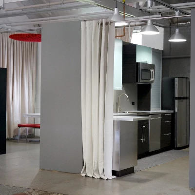 Room Dividers Now Tension Rod 8ft Tall X 10ft - 12ft 6in XXL - Stone White (With Curtains) 3 Room Dividers Now Tension Rod 8ft Tall X 10ft - 12ft 6in XXL - Stone White (With Curtains) - Image 3