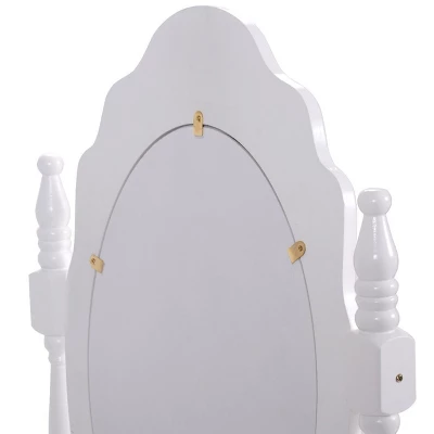 Tangkula White Vanity Mirror Wood Makeup Dressing Table Stool Set White (Mirror, 3 Drawers, Stool) 5 Tangkula White Vanity Mirror Wood Makeup Dressing Table Stool Set White (Mirror, 3 Drawers, Stool) - Image 5