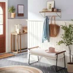 Cushioned Metal & Wood Bench - Cream/Black - Hearth & Hand⢠With Magnolia