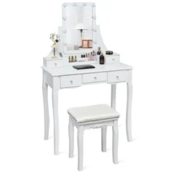 Tangkula LED Vanity Table Makeup Dresser Desk W/Drawers &Cushioned Stool Black/Brown/White 16 Tangkula LED Vanity Table Makeup Dresser Desk W/Drawers &Cushioned Stool Black/Brown/White -Furniture Sale Store GUEST f42a0f80 ca14 4f2e b7de fbf29363efa6