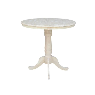 36" Round Extendable Table With 12" Drop Leaf Unfinished - International Concepts 1 36" Round Extendable Table With 12" Drop Leaf Unfinished - International Concepts