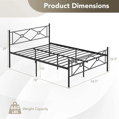 Costway Full/Queen Size Metal Platform Bed Frame W/ Headboard Mattress Foundation 4 Costway Full/Queen Size Metal Platform Bed Frame W/ Headboard Mattress Foundation - Image 4