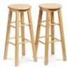 PJ Wood Classic Round Seat 29" Tall Kitchen Counter Stools For Homes, Dining Spaces, And Bars With Backless Seats & 4 Square Legs, Natural (Set Of 4)