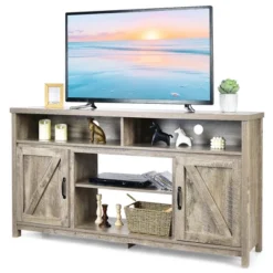 Costway 59'' TV Stand Media Center Console Cabinet W/ Barn Door For TV's 65'' NaturalBlackCoffee -Furniture Sale Store GUEST f73c7be9 97bc 46d9 b838 8c00ee2ae215
