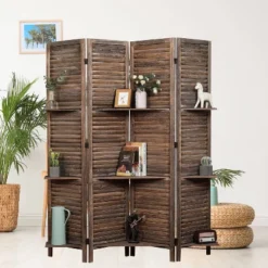 Rancho 4 Shelf Panel Folding Screen Room Partition Paulownia Wood - Proman Products -Furniture Sale Store GUEST f7d41f25 994a 441c 94b6 8e5f522b7c1a