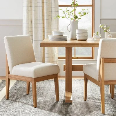 Upholstered Natural Wood Slipper Dining Chair - Hearth & Hand™ With Magnolia 1 Upholstered Natural Wood Slipper Dining Chair - Hearth & Hand™ With Magnolia