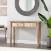 Natural Wood Desk With Carved Drawers Brown - Olivia & May