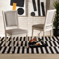 Set Of 2 Louane Fabric Upholstered And Wood Dining Chairs - Baxton Studio