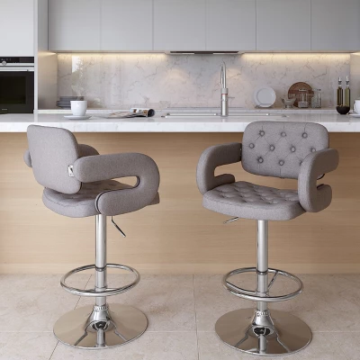 Set Of 2 Adjustable Tufted Fabric Barstool With Armrests - CorLiving 6 Set Of 2 Adjustable Tufted Fabric Barstool With Armrests - CorLiving - Image 6