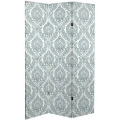 6" Double Sided Damask Canvas Room Divider Ivory - Oriental Furniture