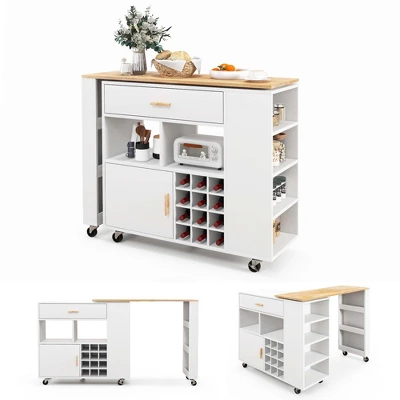 Costway Reversible Folding Kitchen Island Cart Utility Storage Trolley Wine Rack Shelves 10 Costway Reversible Folding Kitchen Island Cart Utility Storage Trolley Wine Rack Shelves - Image 10