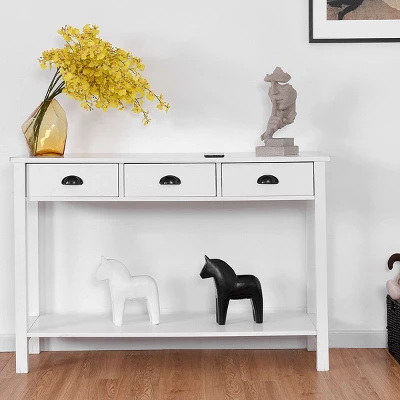 Costway 47" Console Table Hall Table Side Desk Accent Table Drawers Shelf Entryway White 1 Costway 47" Console Table Hall Table Side Desk Accent Table Drawers Shelf Entryway White
