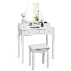 Tangkula LED Vanity Table Makeup Dresser Desk W/Drawers &Cushioned Stool Black/Brown/White 18 Tangkula LED Vanity Table Makeup Dresser Desk W/Drawers &Cushioned Stool Black/Brown/White -Furniture Sale Store GUEST fb0ec937 831b 4c02 8a3f b273b80feb38