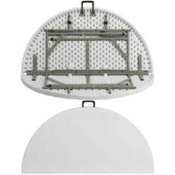 Emma And Oliver 4-Foot Round Bi-Fold Granite White Plastic Event Folding Table With Handle -Furniture Sale Store GUEST fb130b4a 7d18 4d03 9609 cb61f3edee98