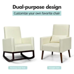 Tangkula 2-in-1 Upholstered Rocking Chair With Wood Leg & Pillow Relax Sofa Chair Light Grey/Beige/Dark Gray -Furniture Sale Store GUEST fb3113fc 95e1 49e1 b4da d0d1b94e6231