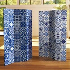 6" Double Sided Tile Canvas Room Divider Blue - Oriental Furniture -Furniture Sale Store GUEST fb37991d 098b 4caf a3c7 e4253baf9014