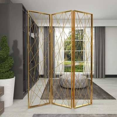 Glam Metal Geometric Room Divider Screen Gold - Olivia & May 15 Glam Metal Geometric Room Divider Screen Gold - Olivia & May - Image 15