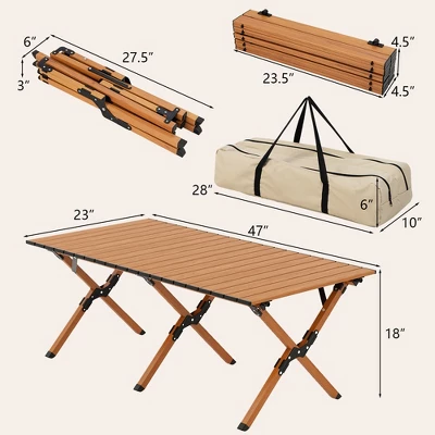 Costway Folding Aluminum Camping Table With Carry Bag Roll-Up Picnic Table With Wood Grain 8 Costway Folding Aluminum Camping Table With Carry Bag Roll-Up Picnic Table With Wood Grain - Image 8