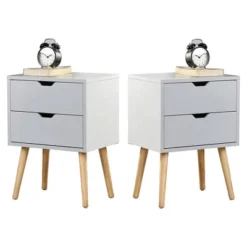 Sweetgo Modern Wooden Bedroom Nightstand End Side Table With 4 Anti-Slip Rubber Padded Legs, And 2 Groove-Handled Storage Drawers 10 Sweetgo Modern Wooden Bedroom Nightstand End Side Table With 4 Anti-Slip Rubber Padded Legs, And 2 Groove-Handled Storage Drawers -Furniture Sale Store GUEST fb9992ae d635 4699 891e ac8db101920f