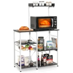 Costway 4-Tier Vintage Kitchen Baker's Rack Utility Microwave Stand W/ Basket & 5 Hooks 26 Costway 4-Tier Vintage Kitchen Baker's Rack Utility Microwave Stand W/ Basket & 5 Hooks -Furniture Sale Store GUEST fba57f11 0245 40ff a880 ac62c9016286