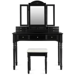 Tangkula 7 Drawers Tri-Folding Vanity Mirror Makeup Dressing Table Set W/ Necklace Hook -Furniture Sale Store GUEST fc0ce583 7994 445b a335 5bce8702c029