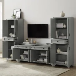 3pc Tara Entertainment Set With Closed Storage Distressed Gray - Crosley -Furniture Sale Store GUEST fc4eab59 adf0 47b1 84f4 6bf73b535be3