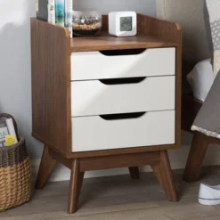 Brighton Mid - Century Modern Wood 3 - Drawer Storage Nightstand - Brown - Baxton Studio -Furniture Sale Store GUEST fccf897a d2c9 4822 a07e d86a091f606c
