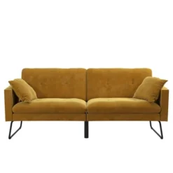 Neely Futon With Bolster Pillows Mustard Velvet - Mr. Kate -Furniture Sale Store GUEST fd835f6b bb97 4c15 86fa 56c5f360cc6d