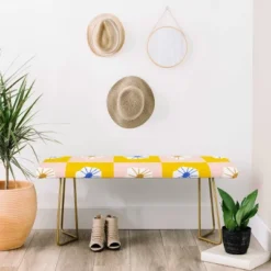 Maritza Lisa White Checkered Flowers Bench Yellow - Deny Designs -Furniture Sale Store GUEST fdb38fb1 96c9 4b16 aaa3 cc5acd382e81