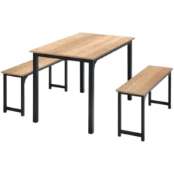 Tangkula 3pcs Dining Table Set For 4 Modern Industrial Counter Height Kitchen Table Set With 2 Benches For Dining Room Natural/Brown -Furniture Sale Store GUEST ff09539d 3193 4fec 9f7b 5b7afaa1da05