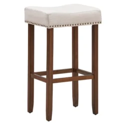 Costway Set Of 4 Nailhead Saddle Bar Stools 29'' Height W/ Fabric Seat & Wood Legs Gray/Beige -Furniture Sale Store GUEST ff4d4bc6 f1ea 4e81 90af 8e89dcf34cfc