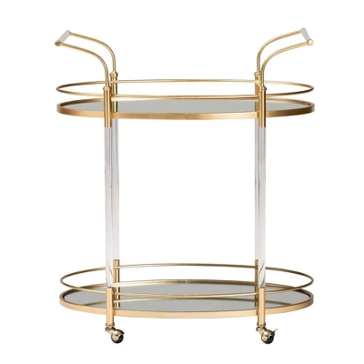 Nakano Metal And Glass 2 Tier Wine Cart Gold/Mirror - Baxton Studio 1 Nakano Metal And Glass 2 Tier Wine Cart Gold/Mirror - Baxton Studio