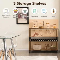 Costway Rustic Wine Rack Table 13 Bottles Wine Bar Cabinet Freestanding With Glass Holder -Furniture Sale Store GUEST ffcf0b5f 9f67 4a24 8681 5058c717149a